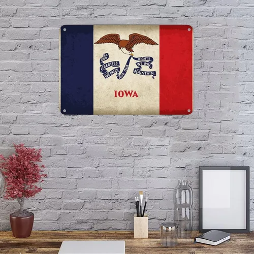 Miniatura 4 de Letrero de metal con la bandera de Iowa, recuerdo de la ciudad del país, decoración patriótica de pared del estado de Iowa, decoración de pared