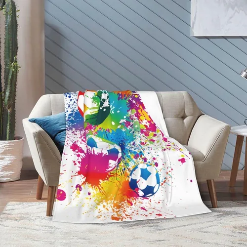 Miniatura 4 de Manta deportiva de fútbol, divertida pelota súper suave y cálida, para sofá, dormitorio, sofá, oficina, automóvil, acogedora manta de cama