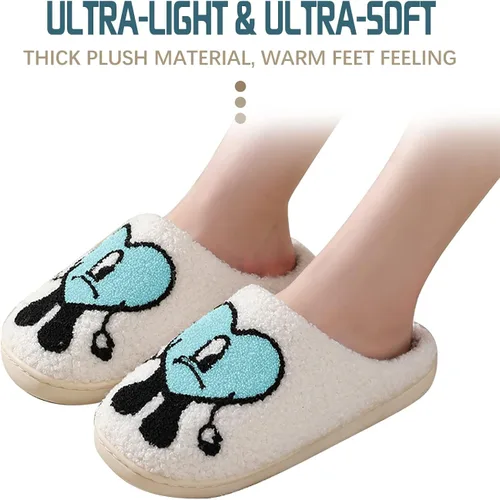 Miniatura 4 de Las bonitas pantuflas de conejito malo perfectas para mujeres y hombres bordado de dibujos animados pantuflas cálidas de invierno con patrón de amor