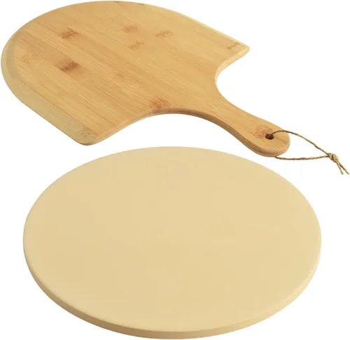 homEdge Juego de Piedra para Pizza, Piedra de Hornear Redonda de Cordierita Resistente para Pan, Pizza, Piedra de Cocina Resistente a los Golpes