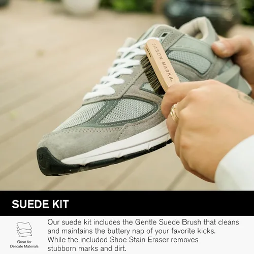 Miniatura 5 de Jason Markk Suede Essentials - Paquete de 4 piezas para el cuidado de zapatos y zapatillas, solución de limpieza profunda de 4 onzas, dos cepillos