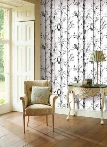 Miniatura 3 de Papel tapiz de abedul para despegar y pegar, papel tapiz de búho, vinilo autoadhesivo en blanco y negro, para decoración del hogar, 17.7 x 118