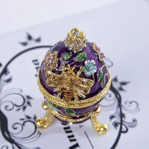 Miniatura 5 de YU FENG Faberge - Cajas para baratijas de huevo con bisagras, cristal con joyas, adorno de huevo de Pascua, caja de soporte para anillos, pintada a