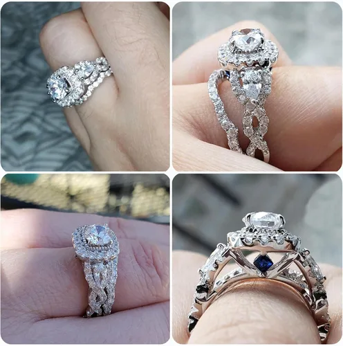 Miniatura 6 de Newshe Jewellery Juego de anillos de boda para él y ella, anillos de promesa de plata esterlina para parejas, mujeres, hombres, tallas 5-13