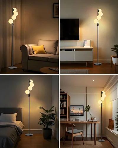 Miniatura 2 de Lightdot Lámpara de pie de globo regulable de 64 pulgadas, lámparas de pie negras con 4 bombillas de 3000 K incluidas, lámpara de pie moderna de 4