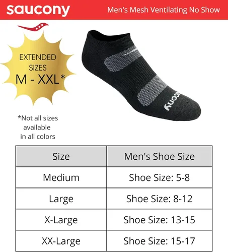 Miniatura 3 de Saucony Men's Multi-Pack Mesh Ventilating Comfort Fit Performance No-Show Socks
