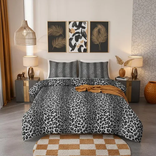 Miniatura 46 de Castle Fairy Juego de edredón con estampado de leopardo rosa y negro, juego de colcha de retazos de piel de cebra, tamaño King, para niños, niñas