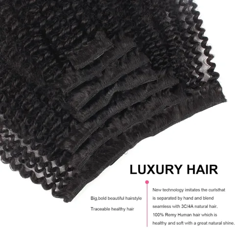 Miniatura 6 de ABH AMAZINGBEAUTY HAIR Extensiones de cabello humano real con clip, 4A 4B, rizado con clip, 4.23 oz, 7 piezas, 17 clips, 4.23 oz, color negro #1B