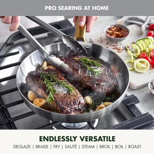 Miniatura 3 de GreenPan Sartén de acero inoxidable de tres capas de reserva de 8 pulgadas, utensilios de cocina multiclad, inducción, horno y asador seguro hasta