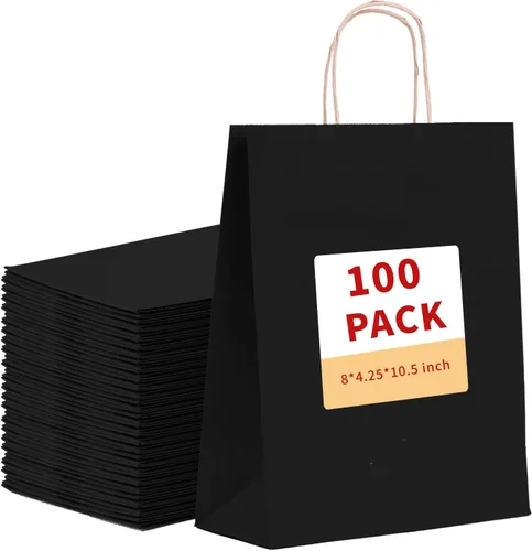 Miniatura 10 de vanhel 50 bolsas de regalo con asas, 8 x 4.25 x 10.5 pulgadas, bolsa de regalo, bolsas de papel marrón con asas a granel, para compras, fiesta