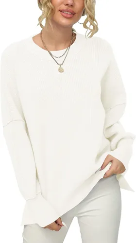 Miniatura 4 de LOGENE Women's Oversized Batwing Long Sleeve Crewneck Side Slit Ribbed Knit Pullover Sweater Tops