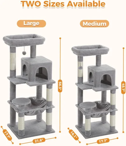 Miniatura 8 de MUTTROS Árbol para gatos de interior, torre para gatos de varios niveles de 44.5 pulgadas con hamaca grande de marco de metal, condominio para gatos