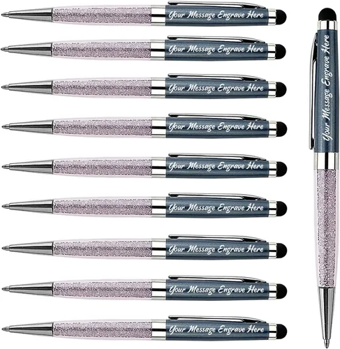 Miniatura 14 de Ancolo Bolígrafos personalizados, punta de lápiz capacitivo, cristal azul, bolígrafos personales personalizados, juego de escritura escolar, Azul
