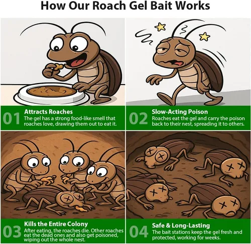 Miniatura 3 de Paquete de 32 estaciones de cebo de gel para cucarachas en interiores, potente mata cucarachas en interiores para infestación de cucarachas, cebo