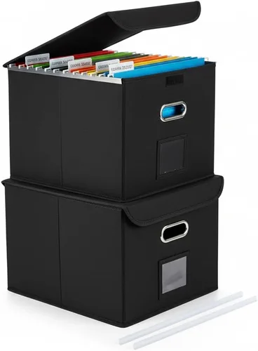 Miniatura 22 de Cajón Organizador de Archivos CADONO con Tapa, Organizador de Carpetas de Archivos Plegable con Deslizador de Plástico, Caja de Carpetas de Archivos
