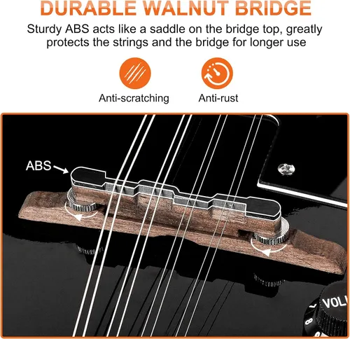 Miniatura 6 de Vangoa Instrumento de Mandolina de Caoba Eléctrico Acústico Estilo A, Mandolina Musical para Principiantes, Adultos, Adolescentes, Niños, Negro