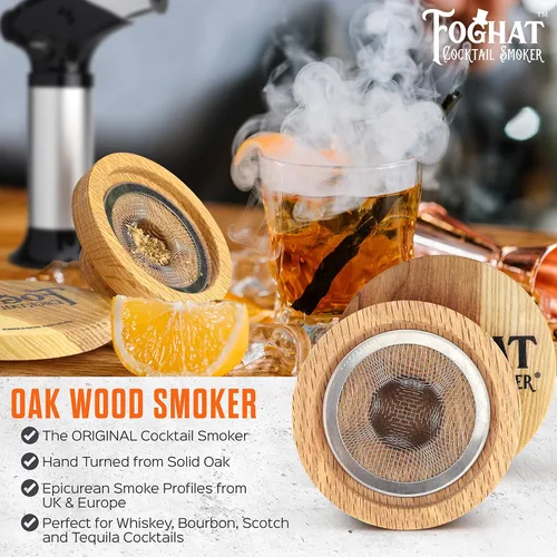 Miniatura 2 de Foghat Cocktail Smoker - Kit ahumador de cócteles Foghat con combustible de virutas de madera de roble de barricas de whiskey bourbon, nogal ginebra