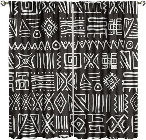 BAEKJIN Cortinas opacas africanas, color blanco y negro, abstracto, geométrico, africano, tribal, escritura, étnico, para hombres, niños,