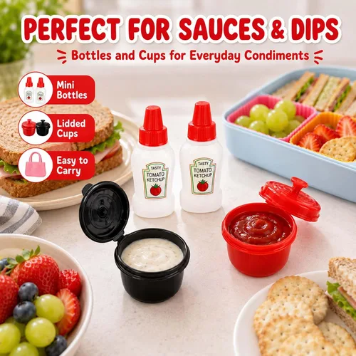Miniatura 6 de Juego de 32 piezas de accesorios de caja Bento, divisores de silicona para lonchera, mini botella de ketchup, contenedor de aderezo para ensaladas