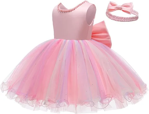 Miniatura 5 de LZH - Vestido de bebé para niñas con volante, encaje, espalda descubierta y lazo - Incluye accesorio para la cabeza - Vestido con flores