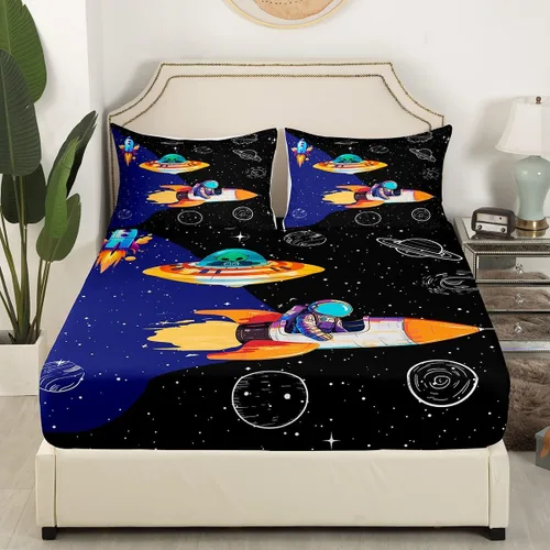 Miniatura 3 de Castle Fairy Juego de Sábanas de Astronauta para Niños, Juego de Sábanas del Espacio de Galaxia Misteriosa, Juegos de Sábanas de Decoración