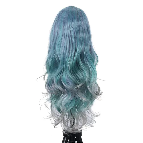 Miniatura 4 de Lady Miranda Peluca de cabello sintético de alta densidad con ondas de cuerpo gris mezclado, de color azul, de alta densidad, resistente al calor