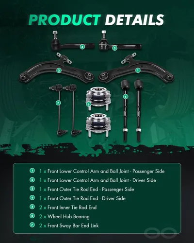Miniatura 3 de SCITOO Kit de suspensión delantera, brazo de control inferior y rótulas, extremos de barra de acoplamiento interior y exterior, enlaces de barra