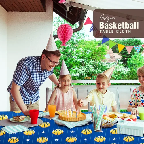 Miniatura 2 de Mantel deportivo de baloncesto, equipo de cumpleaños, baby shower, fiesta, suministros de decoración, plástico, desechable, 108 x 54 pulgadas