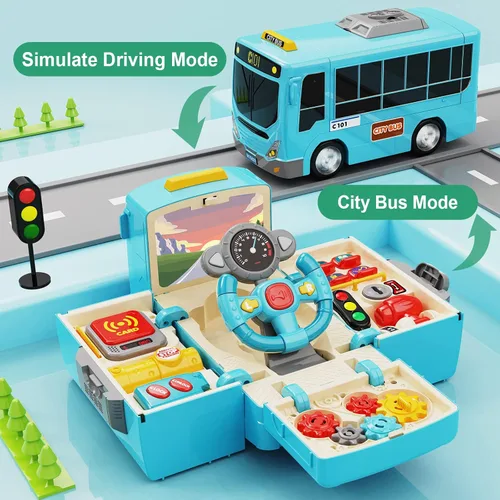 Miniatura 2 de HONGTUO Juguete de Autobús con Sonido y Luz, Juguete de Volante de Simulación con Engranajes, Juguetes de Autobús para Niños Pequeños con Música