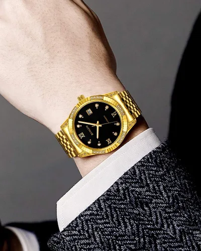 Miniatura 5 de BINLUN Reloj de pulsera para hombre, mecánico automático, reloj dorado con cuerda automática, elegante, chapado en oro de 18 quilates, relojes