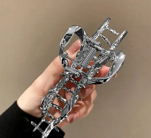 Miniatura 4 de Pinzas para el cabello de geometría plateada irregular, pasadores elegantes con diseño de lazo, adornos grandes antideslizantes y accesorios