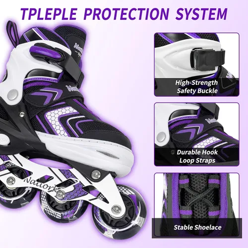 Miniatura 3 de Patines en línea NATTORK para niños, niñas y niños con ruedas completamente iluminadas, patines ajustables seguros y duraderos, patines para Púrpura
