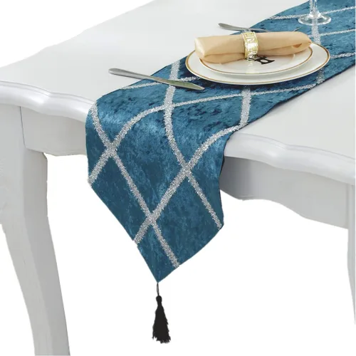 Camino de mesa clásico con borlas para decoración de bodas, fiestas de Navidad, 11 x 70 pulgadas, color azul