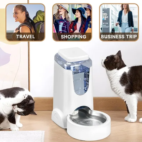Miniatura 7 de Comedero automático para gatos y dispensador de agua con cuenco de acero inoxidable, comedero por gravedad para perros y bebedero para mascotas