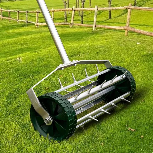 Aireador de césped rodante, aireadores de césped manuales resistentes con mango de metal, aireador de césped para herramientas de jardín y patio