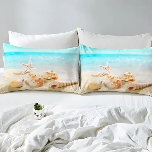 Miniatura 5 de Juego de funda de edredón de océano azul, tamaño individual, juego de ropa de cama de 2 piezas para niños, adolescentes y niñas, decoración