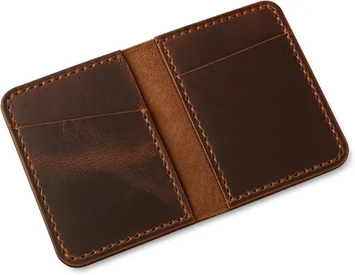 Billetera de cuero Bifold de cuero marrón vintage - Estuche para tarjetas de crédito organizador de dinero - Cartera delgada minimalista para