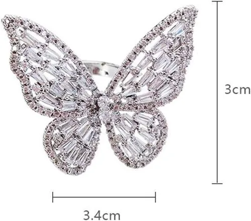 Miniatura 5 de Aimimier - Anillo de mariposa con circonita cúbica, anillo de nudillos de cristal brillante, joyería de boda para mujeres y niñas (plateado)