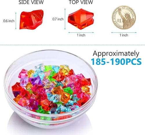 Miniatura 2 de 180-190 gemas falsas acrílicas multicolores, rocas de hielo trituradas, joyas de plástico para rellenos de jarrones, dispersión de mesa, relleno