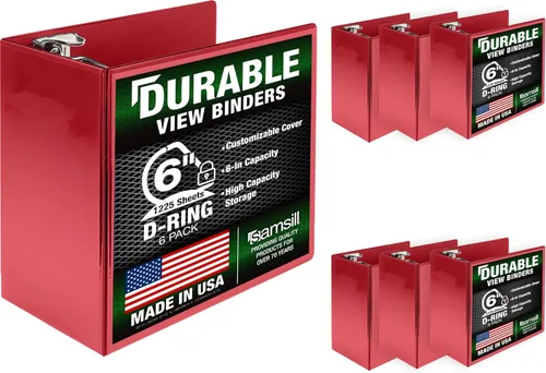 Miniatura 37 de Samsill Carpeta duradera de 1.5 pulgadas, fabricada en los Estados Unidos, carpeta de anillos en D, carpeta transparente personalizable, color rojo