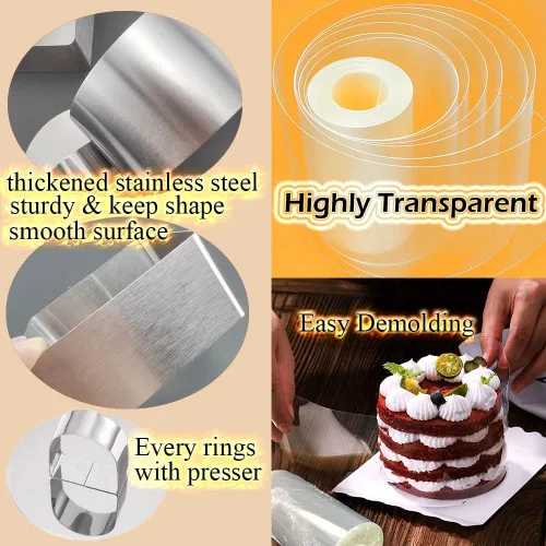 Miniatura 3 de DATANYA Paquete de 9 moldes para anillos de pastel de 3.15 pulgadas con collares de pastel de 3 pulgadas, anillos de comida de acero inoxidable