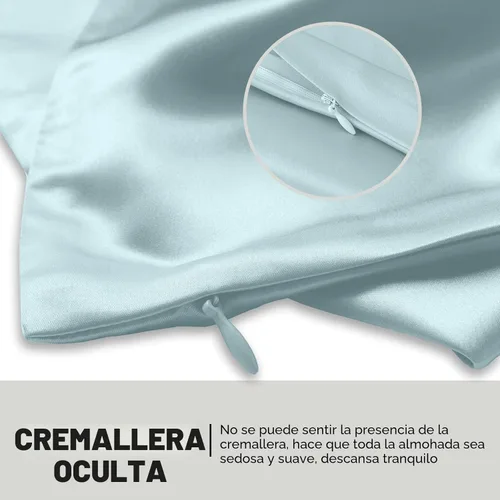 Miniatura 4 de Funda de almohada de seda de morera para cabello y piel, tamaño estándar 20 x 26 pulgadas con cremallera oculta, suave, transpirable, suave y Azul