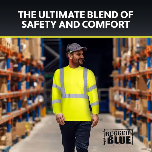 Miniatura 4 de RUGGED BLUE Camisa de manga larga de alta visibilidad que absorbe la humedad, camisa de trabajo de alta visibilidad con clasificación ANSI Clase 3