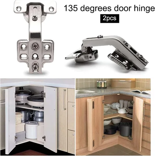 Miniatura 4 de 2 bisagras de puerta de gabinete de esquina de 135 grados, superposición completa oculta, para reemplazar accesorios en cocinas de esquina, plegado