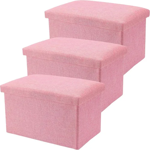 Miniatura 9 de HOZEON 3 Pack 15.7 x 9.8 x 9.11 Inches Folding Storage Ottoman, Blue Rectangle Footrest Seat, Multifunctional Foot Stool for Living Room, Office
