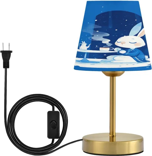 Yuiboo Retro Bunny Blue Table Lamps 3 Lighting Modes Vintage Reading Lamp with Shade for Living Room Kids Room Office Decor Bulb Included
