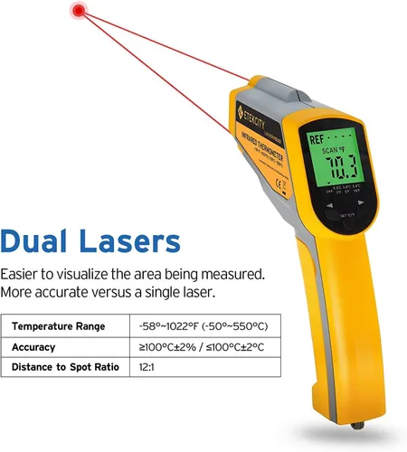 Miniatura 3 de Etekcity Termómetro infrarrojo Lasergrip 1030D (no para humanos) con filtro de temperatura sin contacto con láser dual, de 58 °F a 1022 ℉