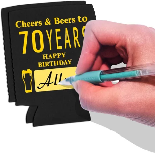 Miniatura 4 de Yangmics Direct Paquete de 12 fundas para enfriar latas de cumpleaños número 70, suministros para fiestas de cumpleaños número 70, color negro