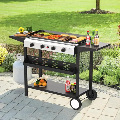 Miniatura 7 de SKOK Plancha de gas plegable de 28 pulgadas para exteriores, parrilla de gas portátil con parte superior plana -30000 BTU a propano, estación