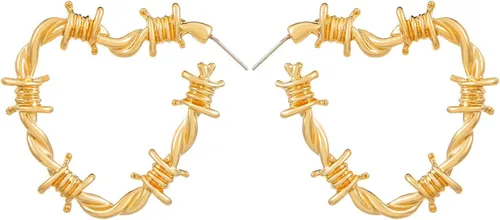 Aretes góticos de alambre de púas con forma de corazón, aretes colgantes góticos negros, aretes punk, hip hop, joyería gótica para mujeres y hombres
